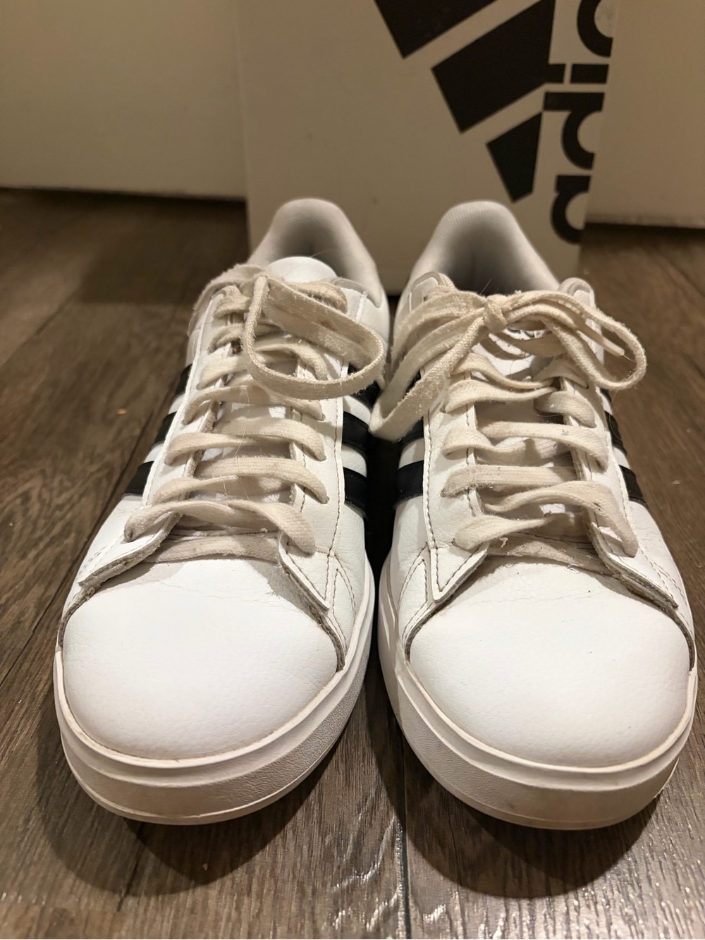 Grand Court Addidas White Sneakers with Black Stripes - Picture 4 of 6